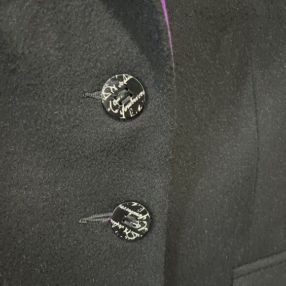 Algo Of Switzerland Cashmere Coat Women’s Medium Black Purple Corduroy Button - Picture 3 of 8
